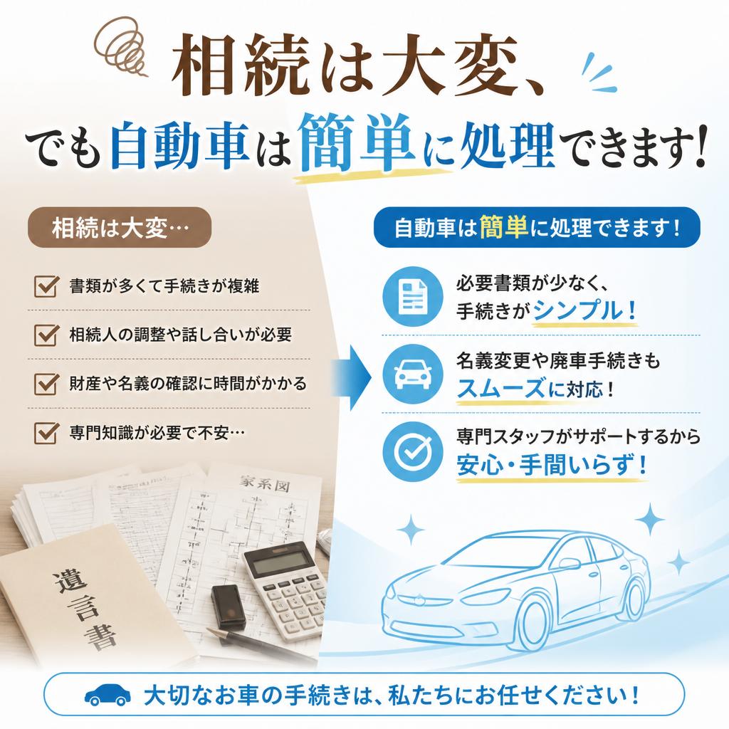 相続は大変、でも自動車は簡単に処理できます！