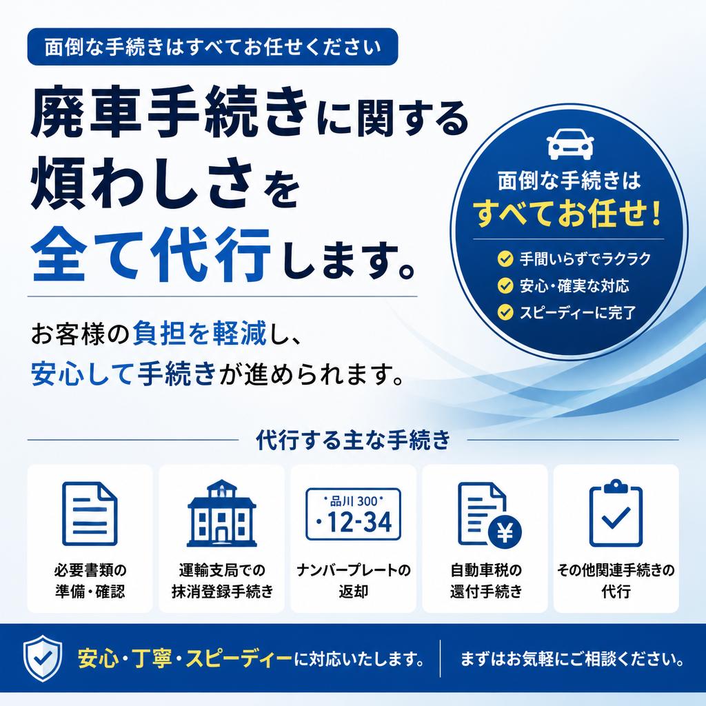 面倒な廃車手続きを代行