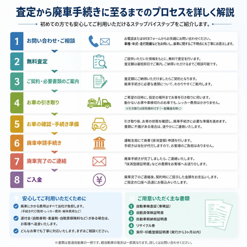無料廃車手続きの流れ